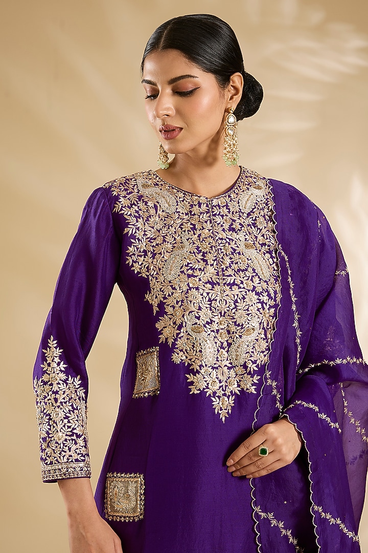 Purple Silk & Organza Dori Work Tunic Set by Jaya Rathore at Pernia's Pop Up Shop