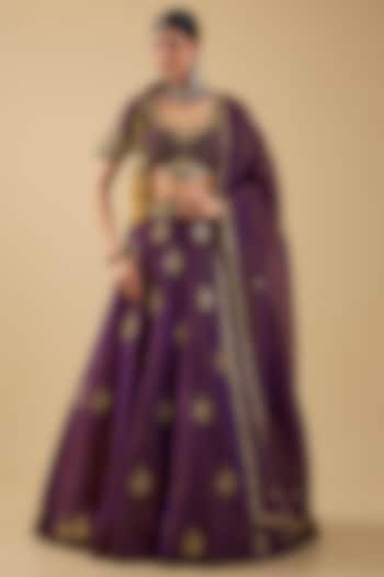 Purple Shimmer Tissue Mirror Embroidered Bridal Lehenga Set by Jaya Rathore at Pernia's Pop Up Shop