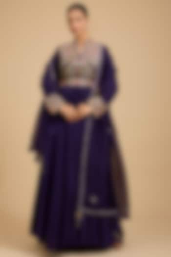 Purple Silk Chanderi Thread Work Kalidar Bridal Anarkali Set by Jaya Rathore at Pernia's Pop Up Shop