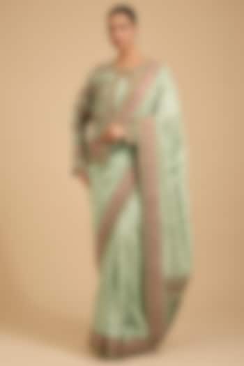 Jade Green Silk & Organza Pichwai Embroidered Reception Saree Set by Jaya Rathore at Pernia's Pop Up Shop