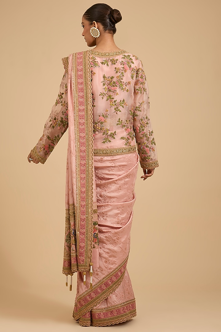 Pink Silk & Organza Pichwai Embroidered Reception Saree Set by Jaya Rathore at Pernia's Pop Up Shop