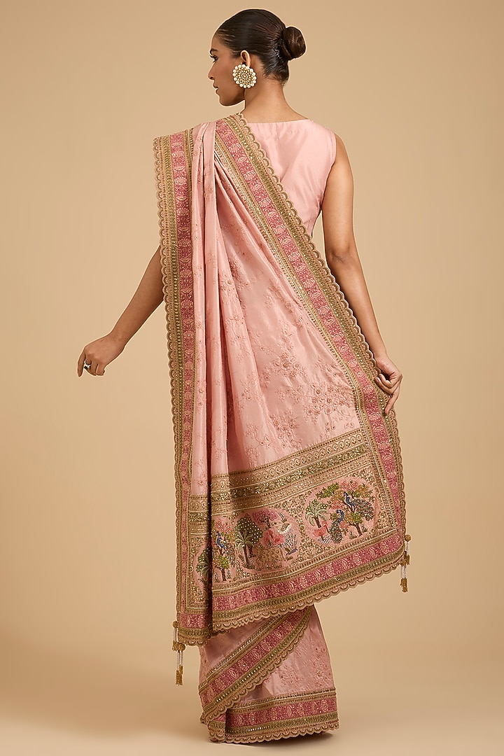 Pink Silk & Organza Pichwai Embroidered Reception Saree Set by Jaya Rathore at Pernia's Pop Up Shop