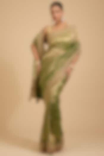 Green Tissue Dori Work Reception Saree Set by Jaya Rathore at Pernia's Pop Up Shop