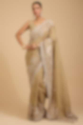 Mocha Shimmer Tissue Thread Work Reception Saree Set by Jaya Rathore at Pernia's Pop Up Shop