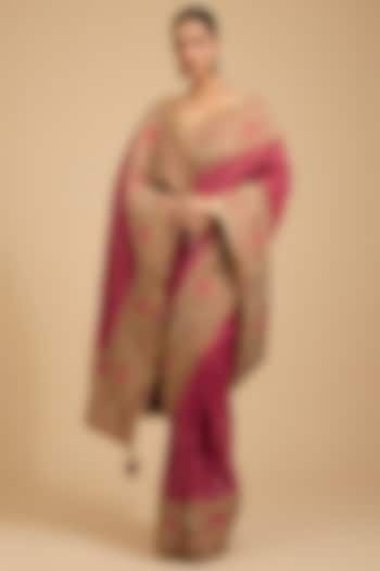 Coral Silk Jaal & Thread Work Bridal Saree Set by Jaya Rathore at Pernia's Pop Up Shop