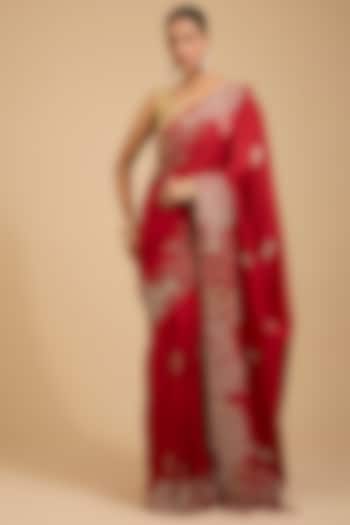 Red Silk Sequins Work Reception Saree Set by Jaya Rathore at Pernia's Pop Up Shop