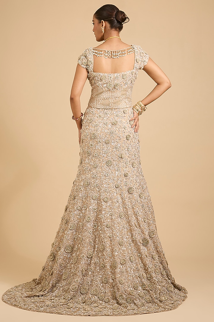 Golden Shimmer Tissue Sequins Embroidered Bridal Lehenga Set by Jaya Rathore at Pernia's Pop Up Shop