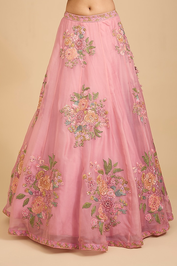 Pink Organza Boota Embroidered Bridal Lehenga Set by Jaya Rathore at Pernia's Pop Up Shop