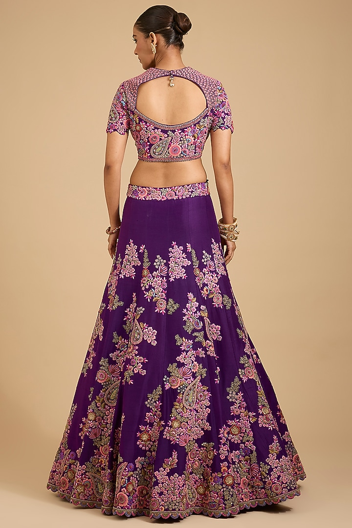 Purple Silk & Organza Thread Embroidered Bridal Lehenga Set by Jaya Rathore at Pernia's Pop Up Shop