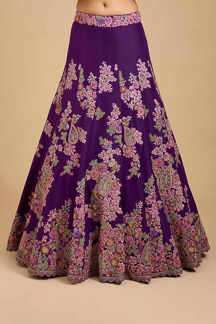 Purple Silk & Organza Thread Embroidered Bridal Lehenga Set by Jaya Rathore at Pernia's Pop Up Shop