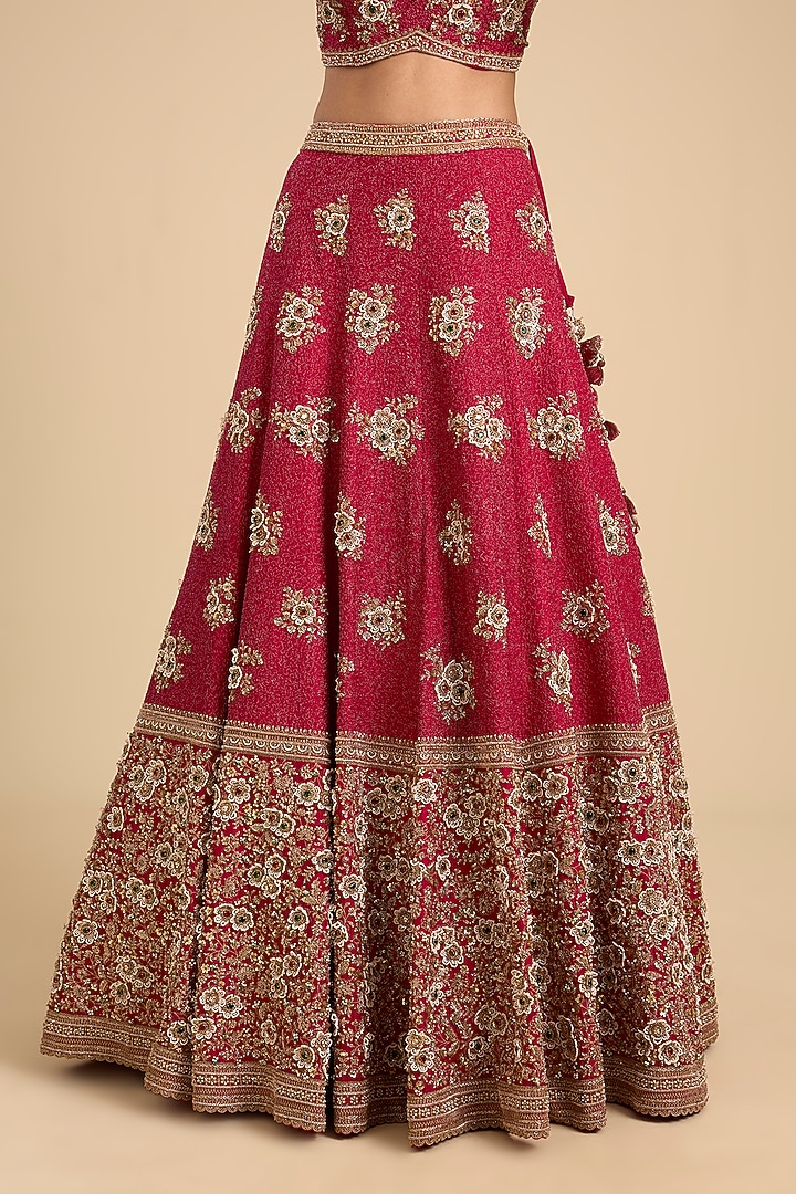 Red Silk Boota & Pearl Embellished Bridal Lehenga Set by Jaya Rathore at Pernia's Pop Up Shop