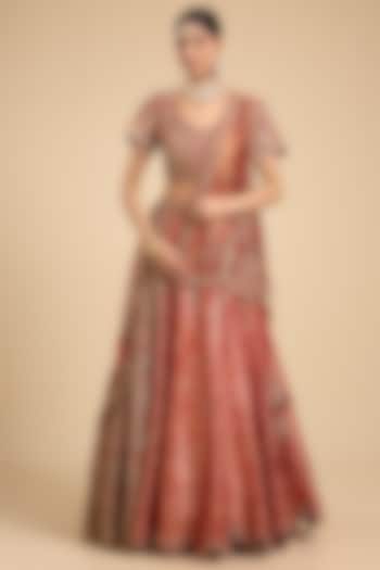 Red Brocade Cutwork Embellished Bridal Lehenga Set by Jaya Rathore at Pernia's Pop Up Shop