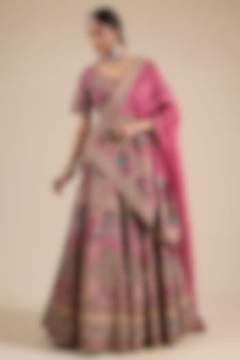 Rust Silk Peacock Jaal Embroidered Bridal Lehenga Set by Jaya Rathore at Pernia's Pop Up Shop