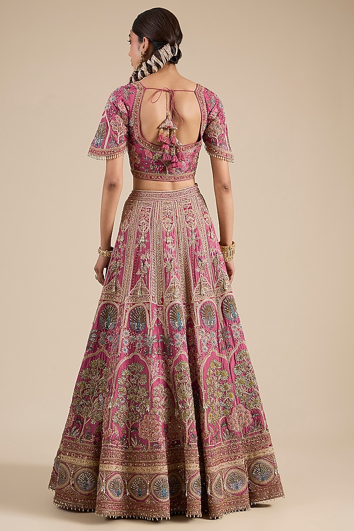 Rust Silk Peacock Jaal Embroidered Bridal Lehenga Set by Jaya Rathore at Pernia's Pop Up Shop