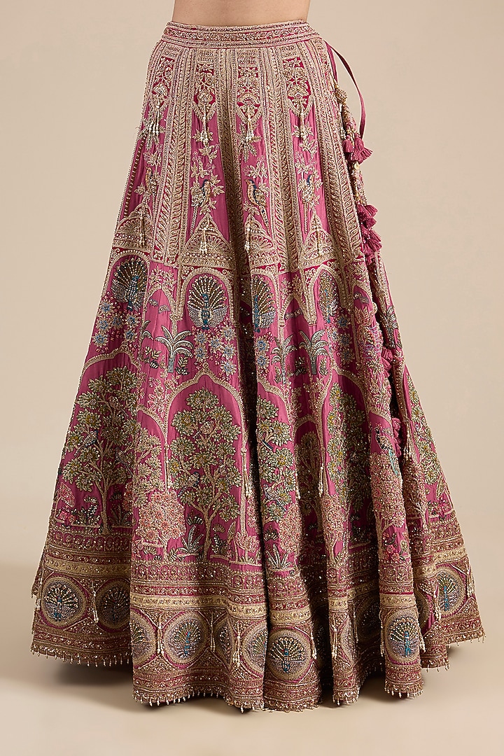 Rust Silk Peacock Jaal Embroidered Bridal Lehenga Set by Jaya Rathore at Pernia's Pop Up Shop