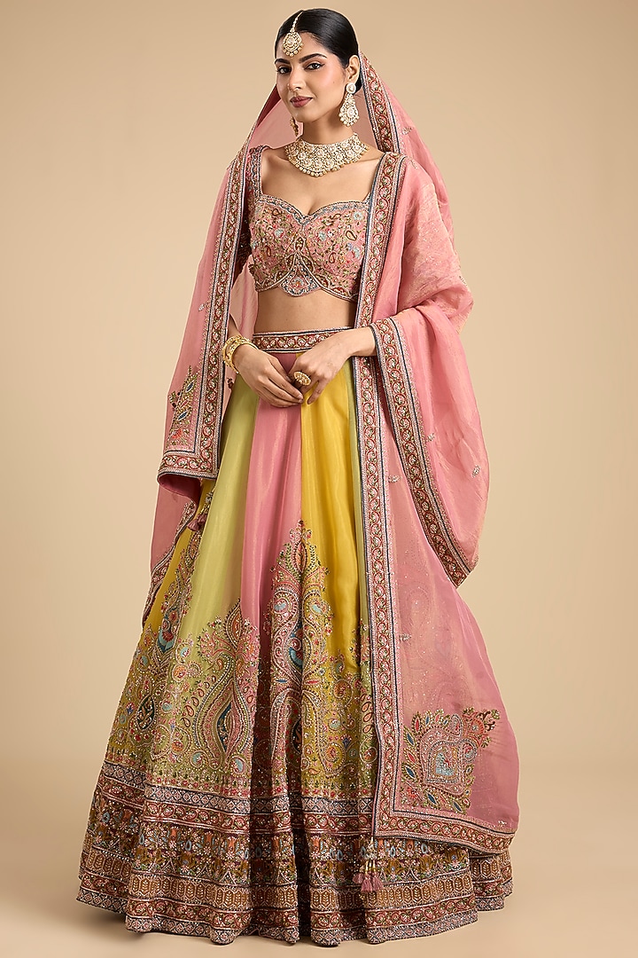 Multi-Colored Shimmer Tissue Thread & Dori Embellished Bridal Lehenga Set by Jaya Rathore at Pernia's Pop Up Shop