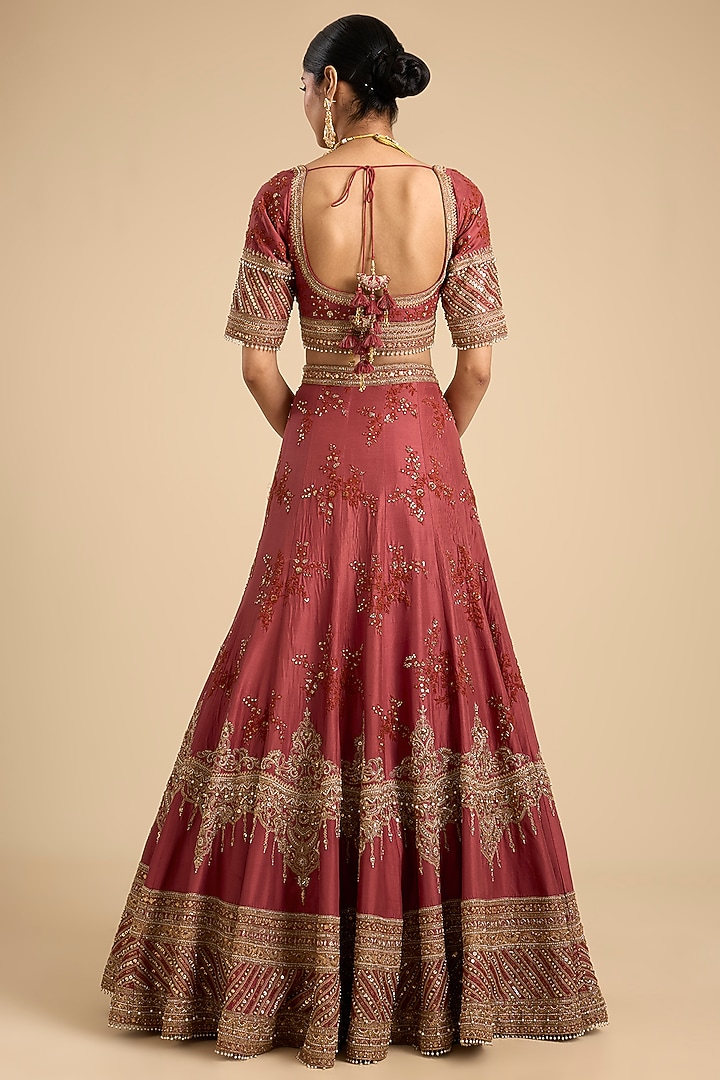 Red Silk Thread & Dori Embroidered Bridal Lehenga Set by Jaya Rathore at Pernia's Pop Up Shop