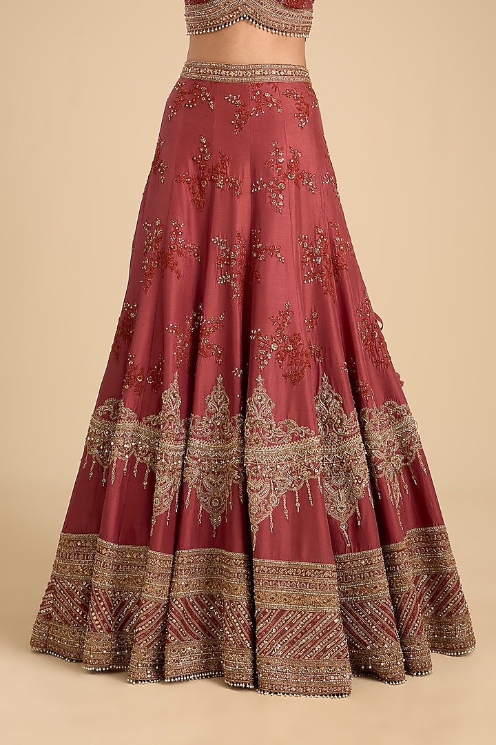 Red Silk Thread & Dori Embroidered Bridal Lehenga Set by Jaya Rathore at Pernia's Pop Up Shop