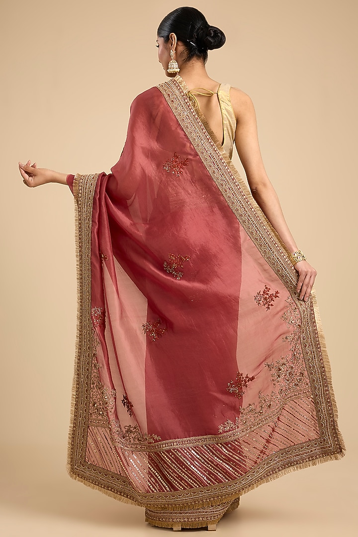Red Silk Dori & Thread Embroidered Reception Saree Set by Jaya Rathore at Pernia's Pop Up Shop
