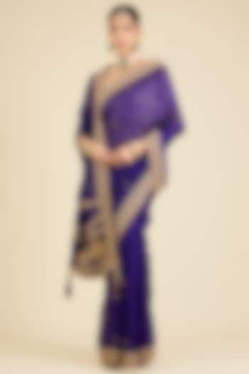 Purple Organza Thread Embellished Reception Saree Set by Jaya Rathore at Pernia's Pop Up Shop