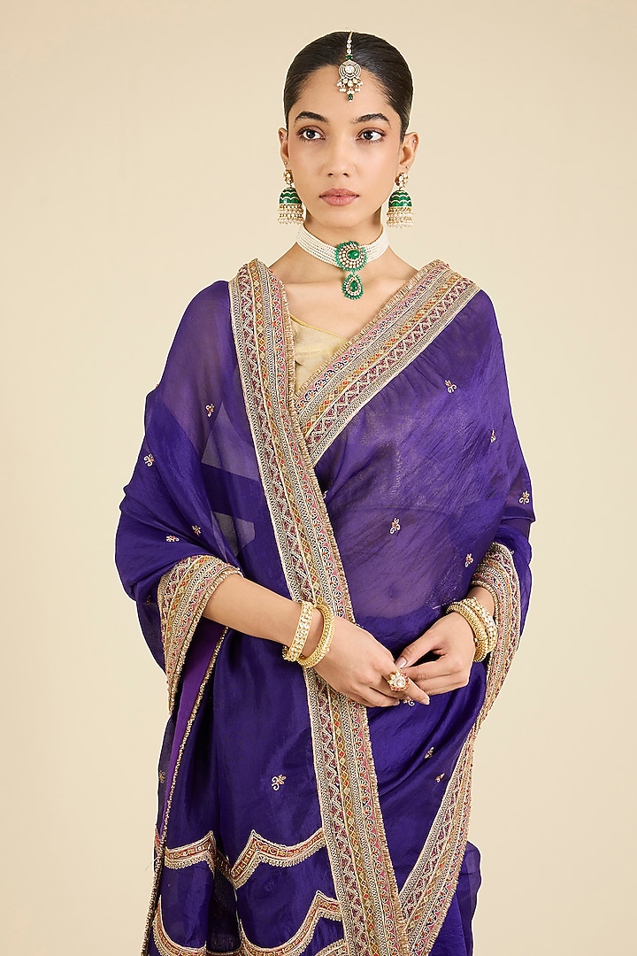 Purple Organza Thread Embellished Reception Saree Set by Jaya Rathore at Pernia's Pop Up Shop