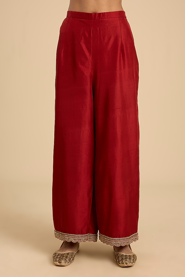 Red Handloom Tissue Embroidered Paneled Tunic Set by Jaya Rathore at Pernia's Pop Up Shop