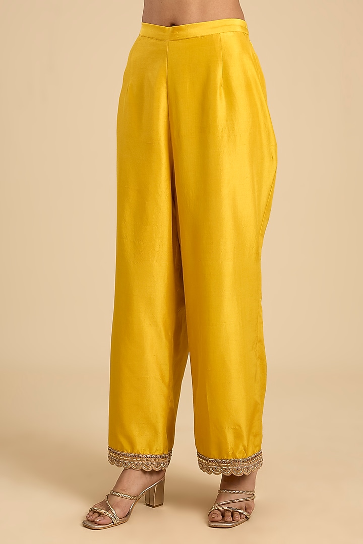 Mustard Yellow Handloom Tissue Embroidered Paneled Tunic Set by Jaya Rathore at Pernia's Pop Up Shop