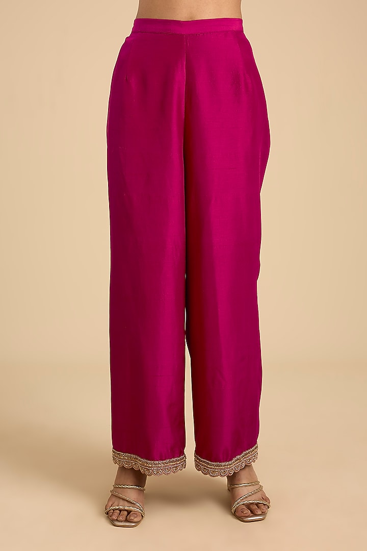 Fuchsia Pink Silk Embroidered Paneled Tunic Set by Jaya Rathore at Pernia's Pop Up Shop