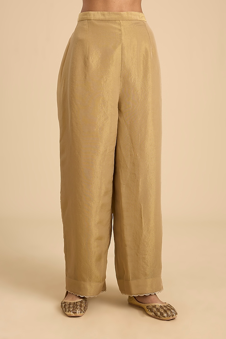 Beige Shimmer Tissue Jaal & Tikki Work Straight Kurta Set by Jaya Rathore at Pernia's Pop Up Shop