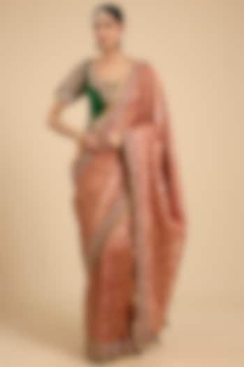 Orange Brocade Cutwork Embroidered Bridal Saree Set by Jaya Rathore at Pernia's Pop Up Shop