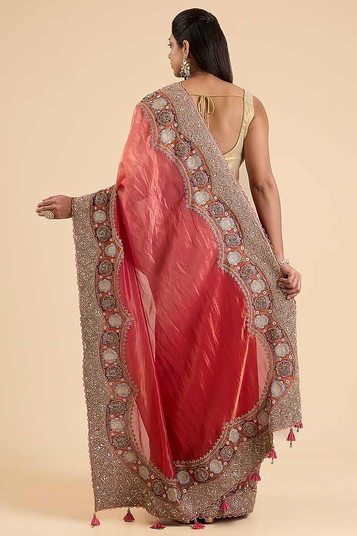 Multi-Colored Shimmer Tissue Embroidered Reception Saree Set by Jaya Rathore at Pernia's Pop Up Shop