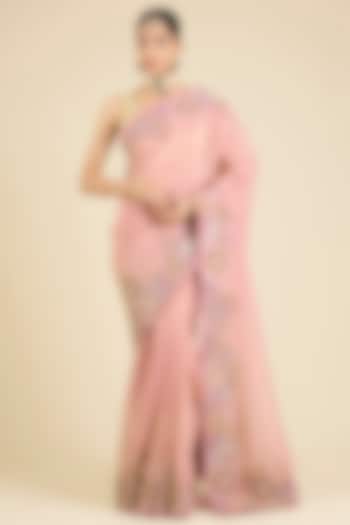 Onion Pink Shimmer Tissue Reception Saree Set by Jaya Rathore at Pernia's Pop Up Shop