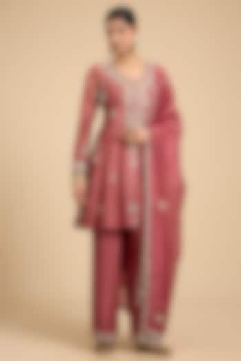 Coral Silk Cutdana & Moti Work Paneled Tunic Set by Jaya Rathore at Pernia's Pop Up Shop