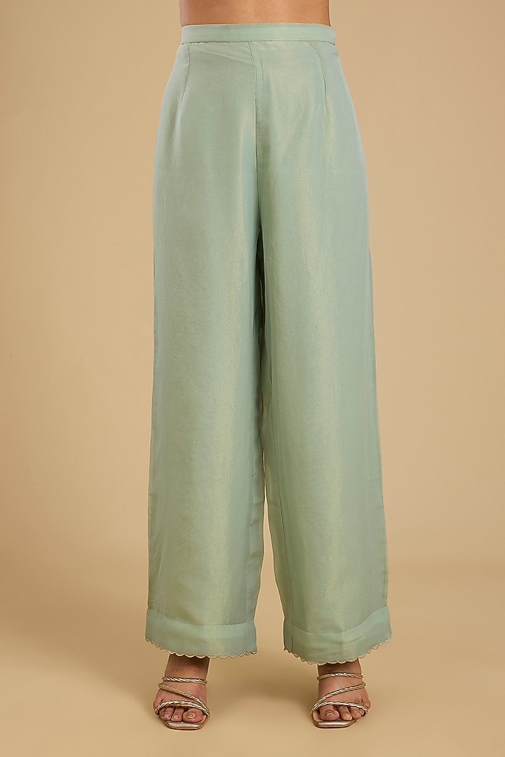 Wash Blue Shimmer Tissue Antique Work Kurta Set by Jaya Rathore at Pernia's Pop Up Shop