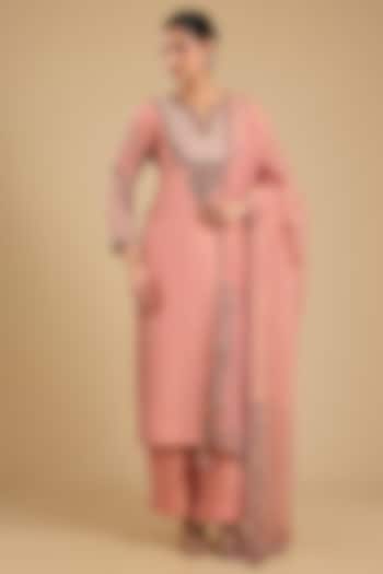 Pink Shimmer Tissue Antique Work Kurta Set by Jaya Rathore at Pernia's Pop Up Shop