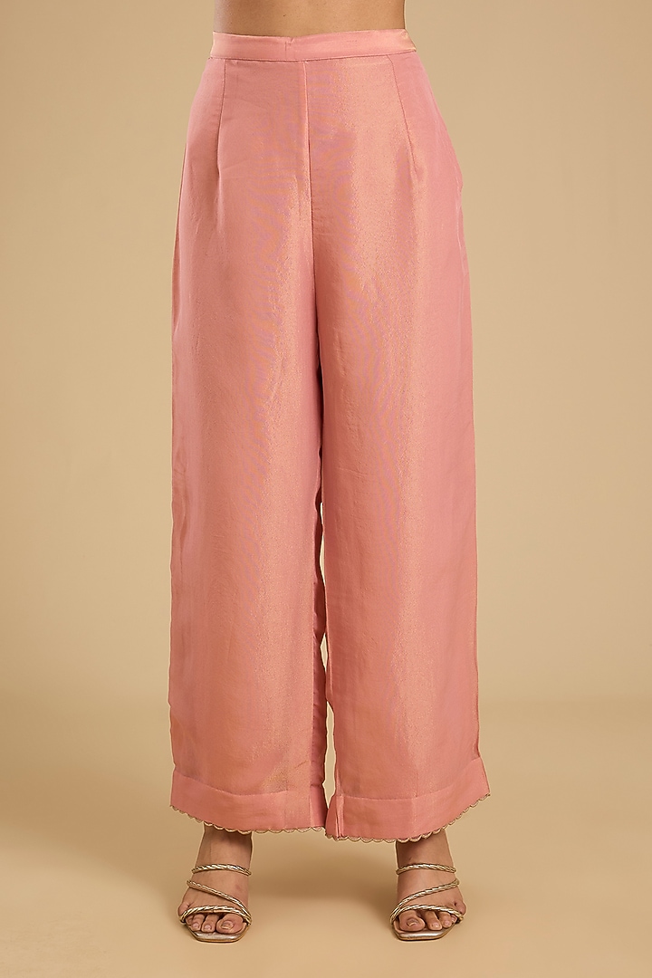 Pink Shimmer Tissue Antique Work Kurta Set by Jaya Rathore at Pernia's Pop Up Shop