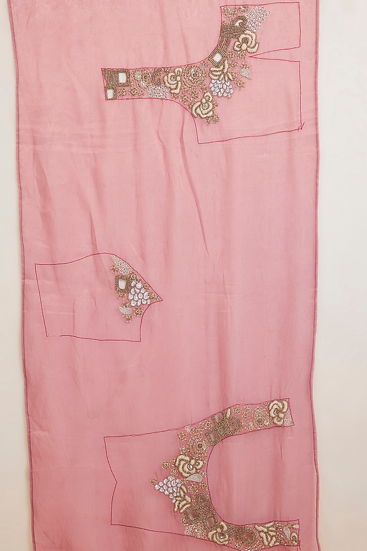 Onion Pink Shimmer Tissue Boota Work Wedding Saree Set by Jaya Rathore at Pernia's Pop Up Shop