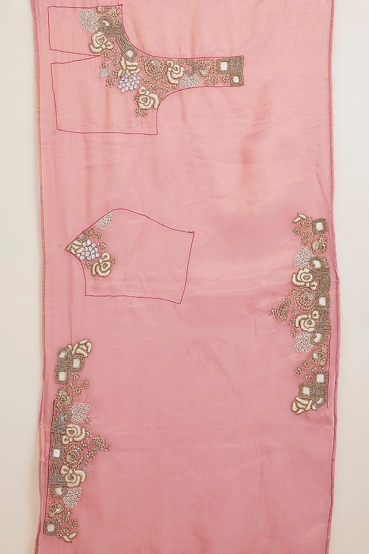 Onion Pink Shimmer Tissue Boota Work Wedding Saree Set by Jaya Rathore at Pernia's Pop Up Shop