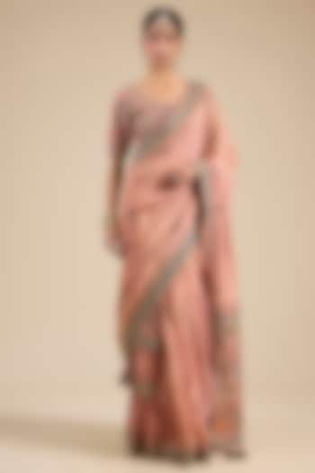 Onion Pink Shimmer Tissue Moti Embroidered Reception Saree Set by Jaya Rathore at Pernia's Pop Up Shop