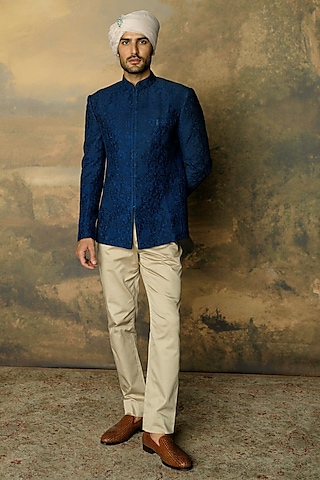 green emerald velvet dress Stunning Onion Sequence Work Indo Open Jacket – De Royal Mens Ethnic main image 0