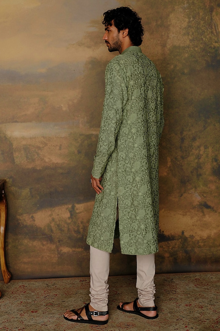 Mint Green Silk Zardosi Embroidered Kurta Set by JAYANTI REDDY MEN at Pernia's Pop Up Shop