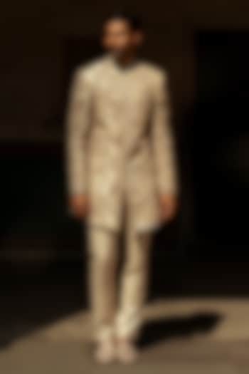 Beige Raw Silk Hand Embroidered Groom Sherwani Set by JAYANTI REDDY MEN at Pernia's Pop Up Shop