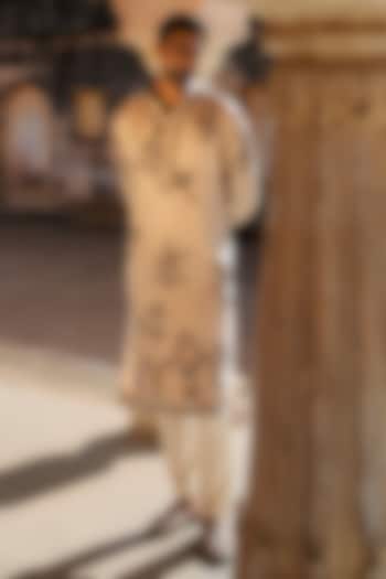 Beige Silk Zardosi Hand Embroidered Kurta Set by JAYANTI REDDY MEN at Pernia's Pop Up Shop