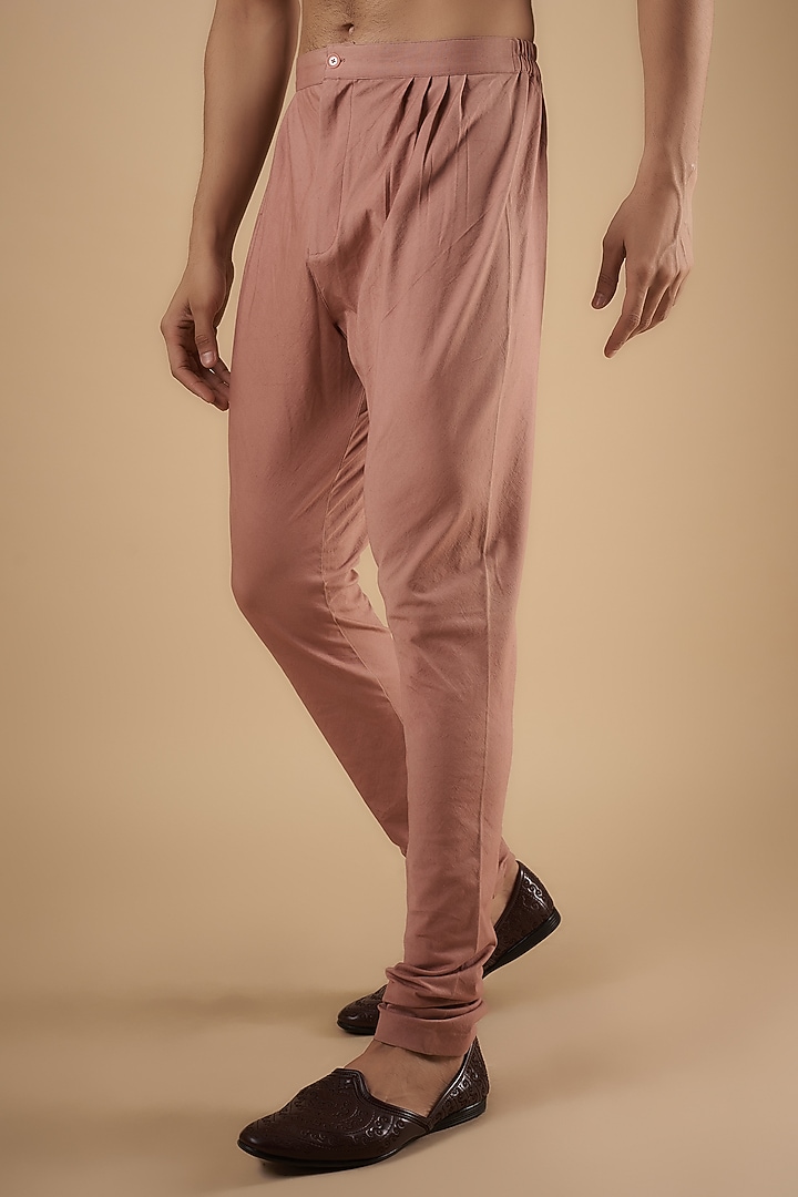 Peach Pink Silk Embroidered Textured Wedding Bandhgala Set by JAYANTI REDDY MEN at Pernia's Pop Up Shop