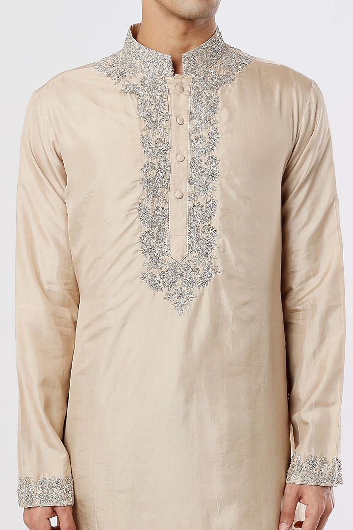 Beige Embroidered Kurta Set by JAYANTI REDDY MEN at Pernia's Pop Up Shop