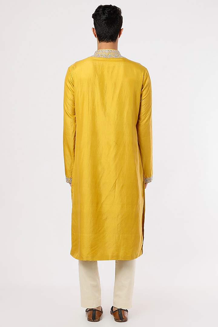 Mustard Embroidered Kurta Set by JAYANTI REDDY MEN at Pernia's Pop Up Shop