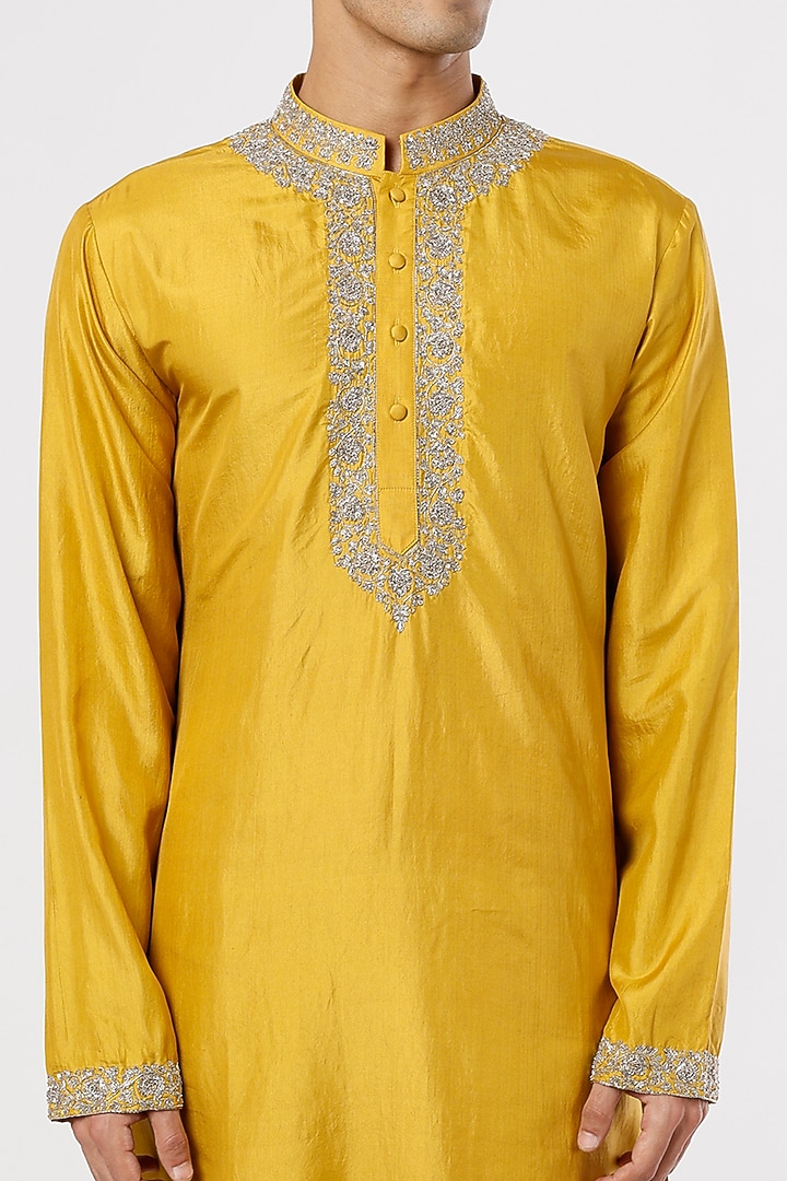 Mustard Embroidered Kurta Set by JAYANTI REDDY MEN at Pernia's Pop Up Shop