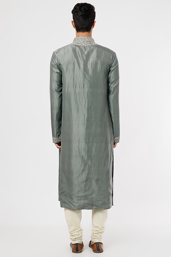 Dusky Blue Embroidered Kurta Set by JAYANTI REDDY MEN at Pernia's Pop Up Shop