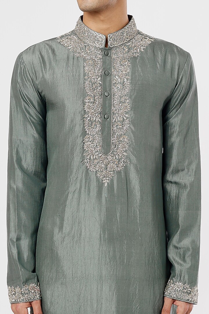 Dusky Blue Embroidered Kurta Set by JAYANTI REDDY MEN at Pernia's Pop Up Shop