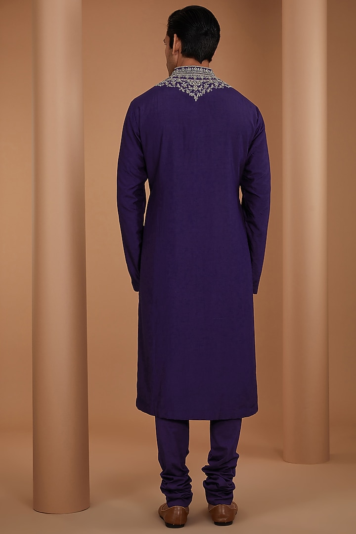 Purple Silk Embroidered Kurta Set by JAYANTI REDDY MEN at Pernia's Pop Up Shop